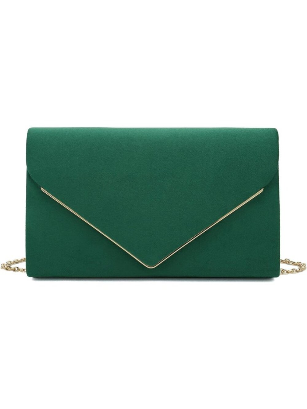 👜 Women's Green Faux Suede Clutch Bag Elegant Metal Binding Evening Purse